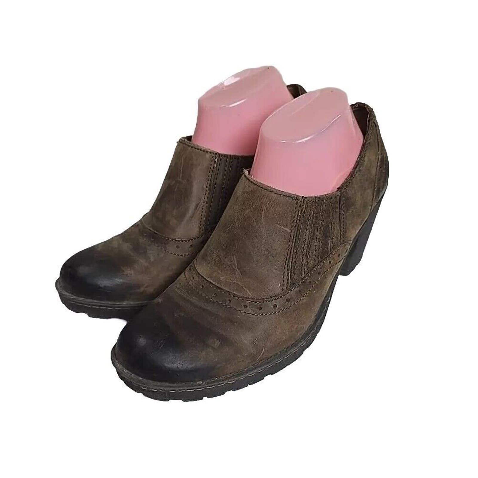 Boc By Born Concept Brown Leather Block Heels Ankle Booties Womens Size 10